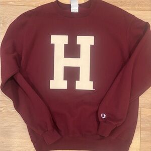 Harvard Champion Maroon Crewneck Sweatshirt with Cream 'H' Graphic